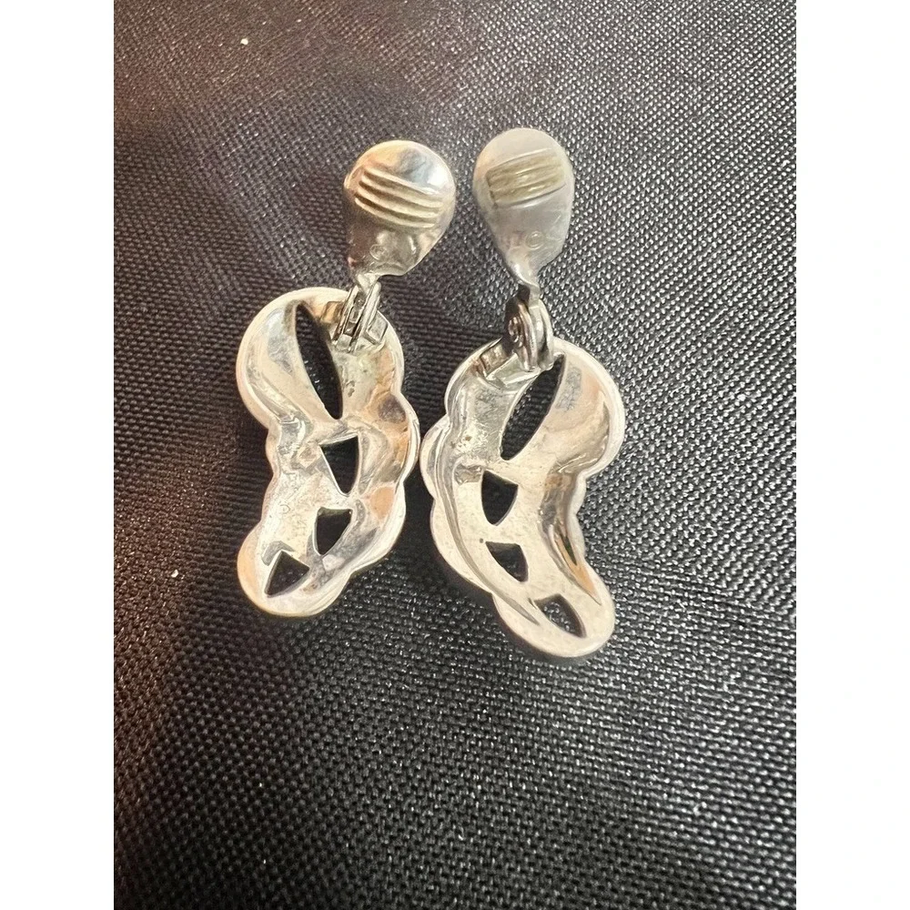 Vintage Monet Clip On Earrings Tone‎ Textured Mid Century Silver Retro Circles